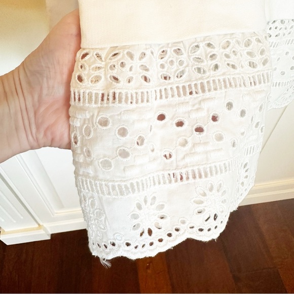 J.Crew Women’s White Pull-over Long Sleeved Blouse Tee Peplum Eyelet Lace Trim - Picture 4 of 11